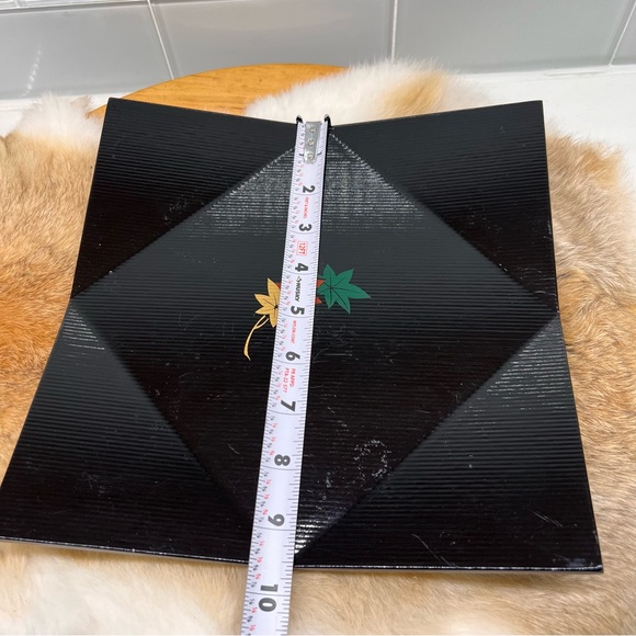 Japanese Lacquered Wood Serving Tray Makie Leaves Vtg Plate Square Black C1970 - Picture 8 of 8